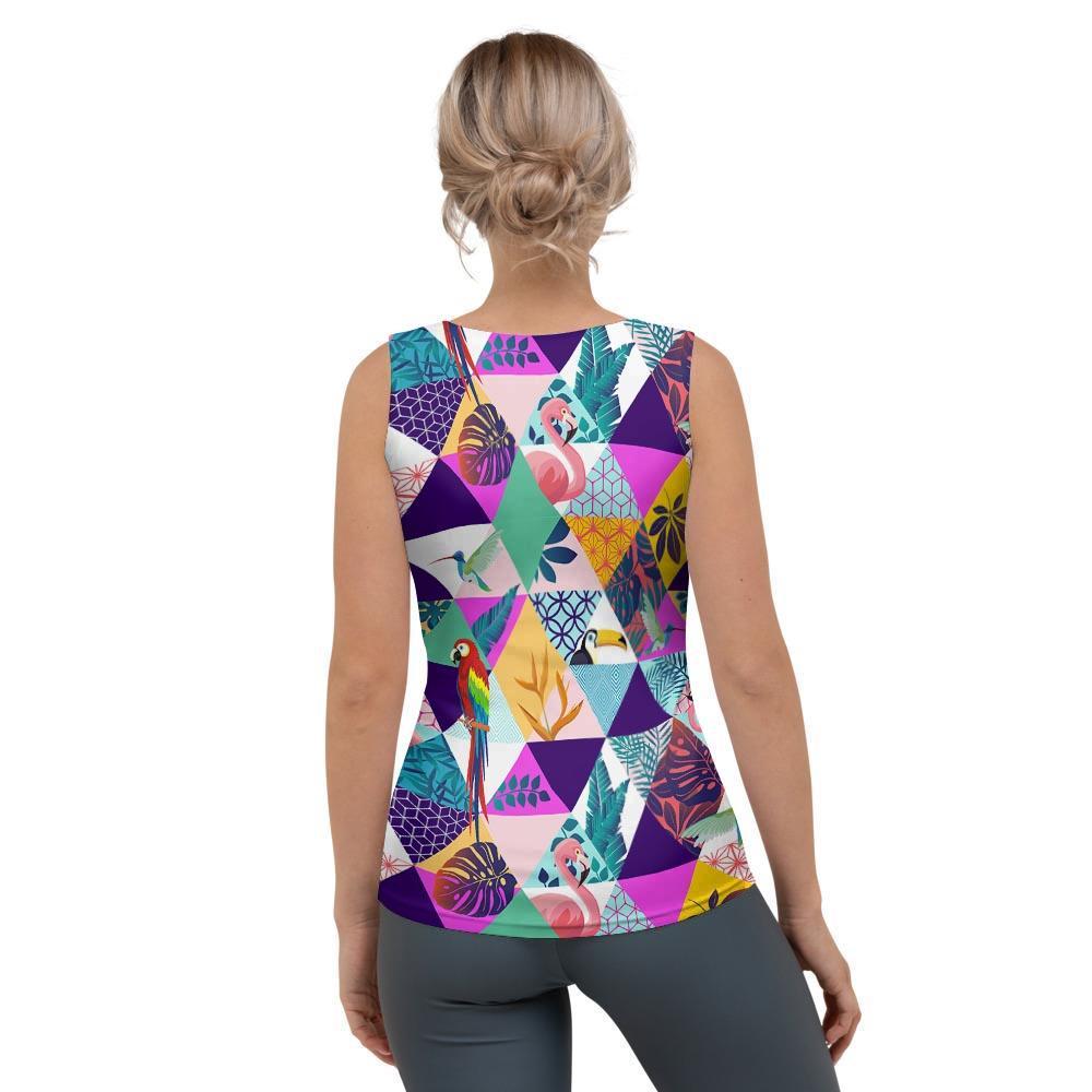 Patchwork Tropical Bird Print Women's Tank Top-grizzshop
