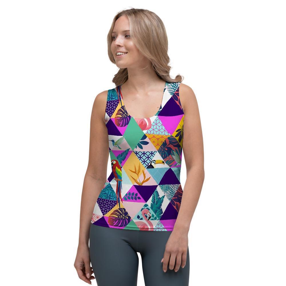 Patchwork Tropical Bird Print Women's Tank Top-grizzshop