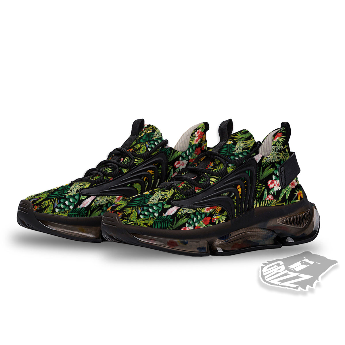 Patchwork Tropical Print Pattern Black Gym Shoes-grizzshop