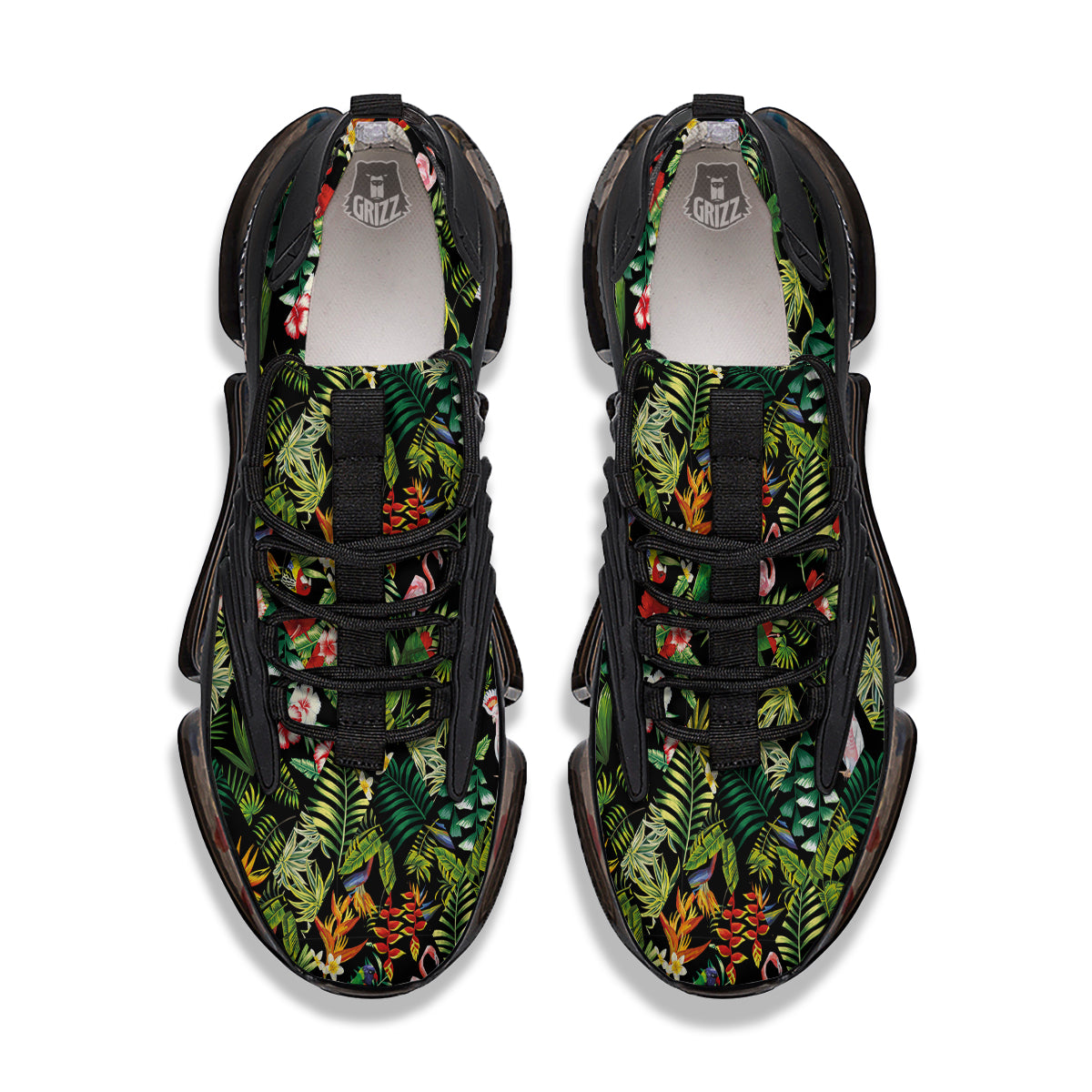 Patchwork Tropical Print Pattern Black Gym Shoes-grizzshop