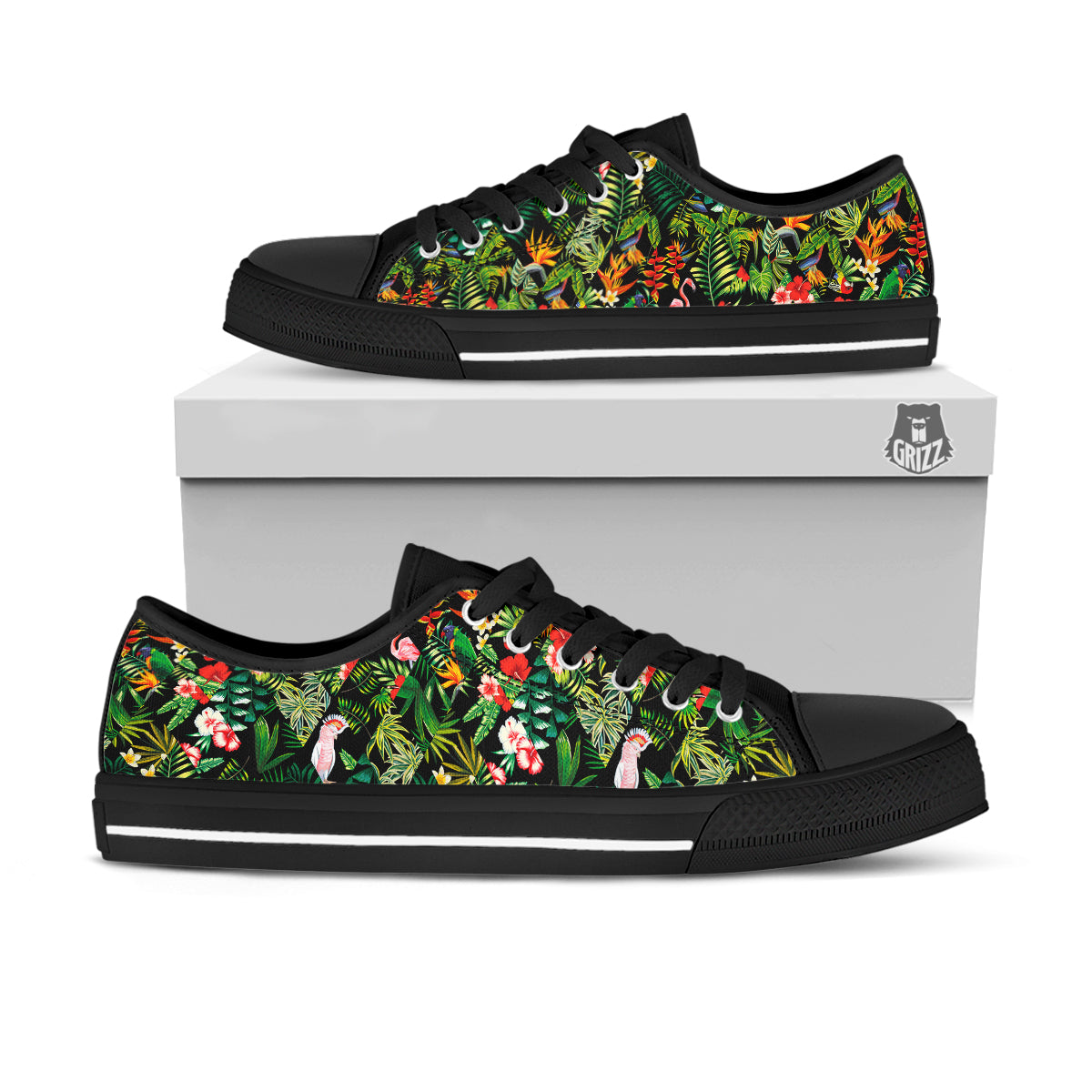Patchwork Tropical Print Pattern Black Low Top Shoes-grizzshop