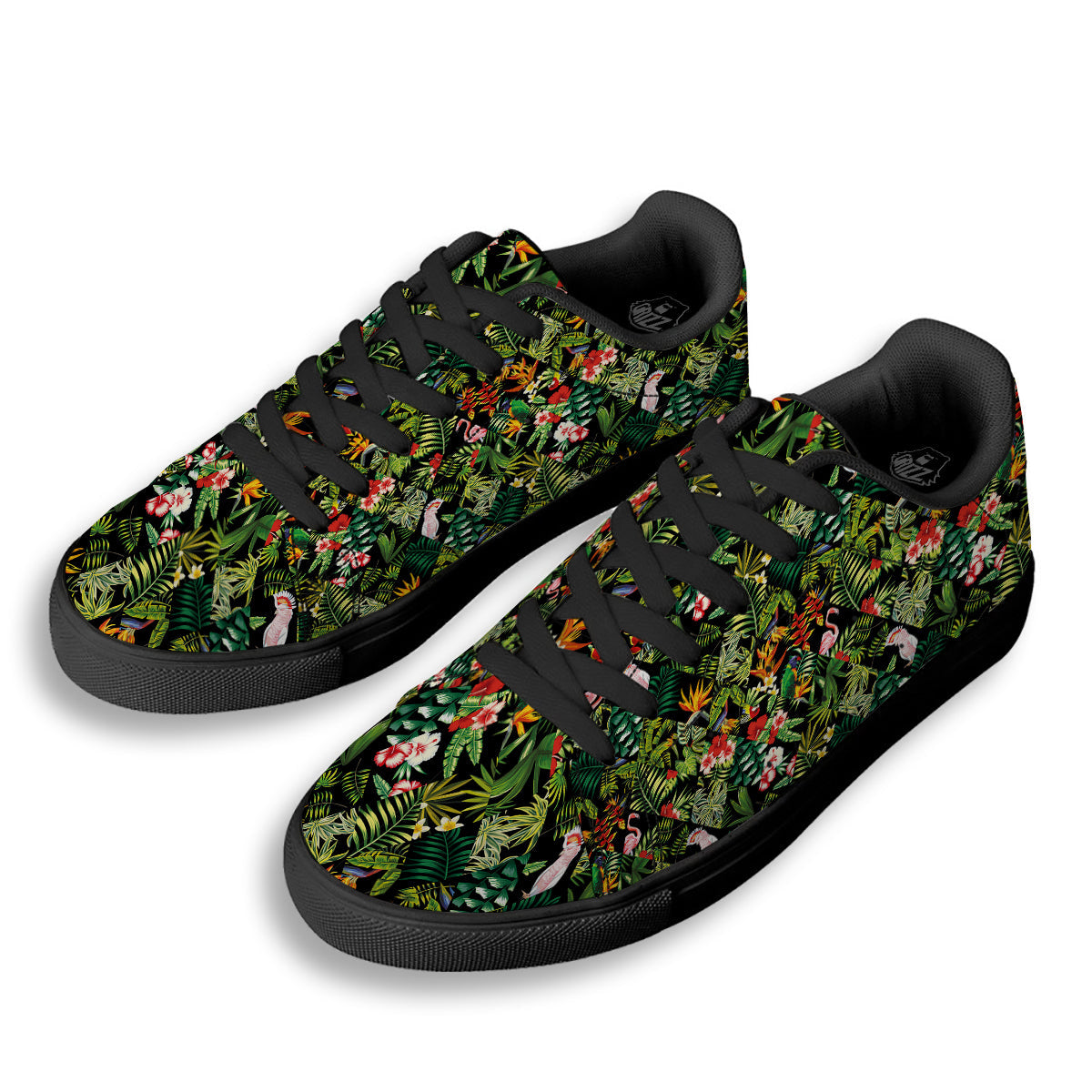 Patchwork Tropical Print Pattern Black Low Top Sneakers-grizzshop