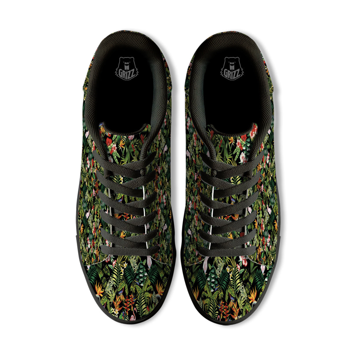 Patchwork Tropical Print Pattern Black Low Top Sneakers-grizzshop