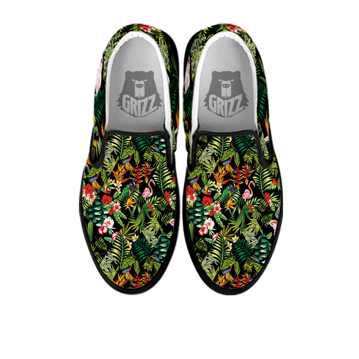Patchwork Tropical Print Pattern Black Slip On Shoes-grizzshop