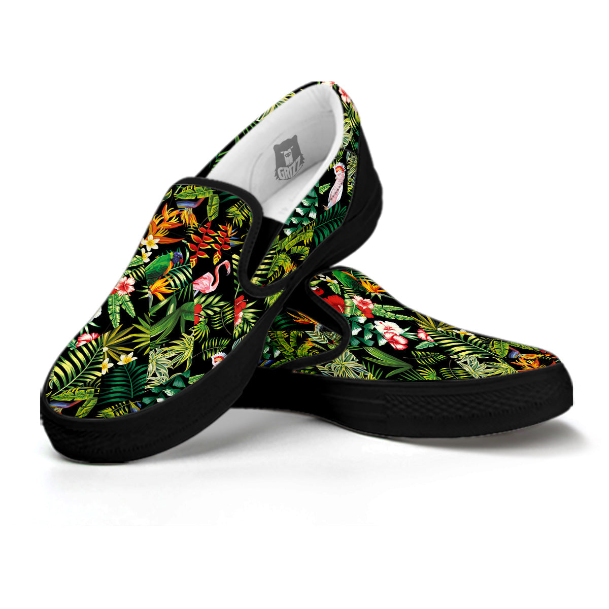 Patchwork Tropical Print Pattern Black Slip On Shoes-grizzshop