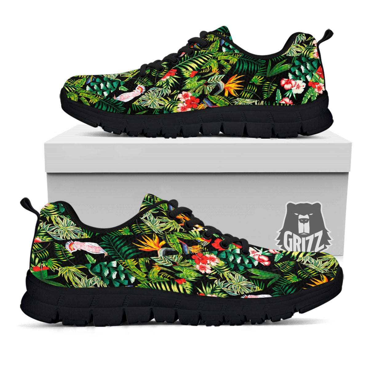 Patchwork Tropical Print Pattern Black Sneaker-grizzshop