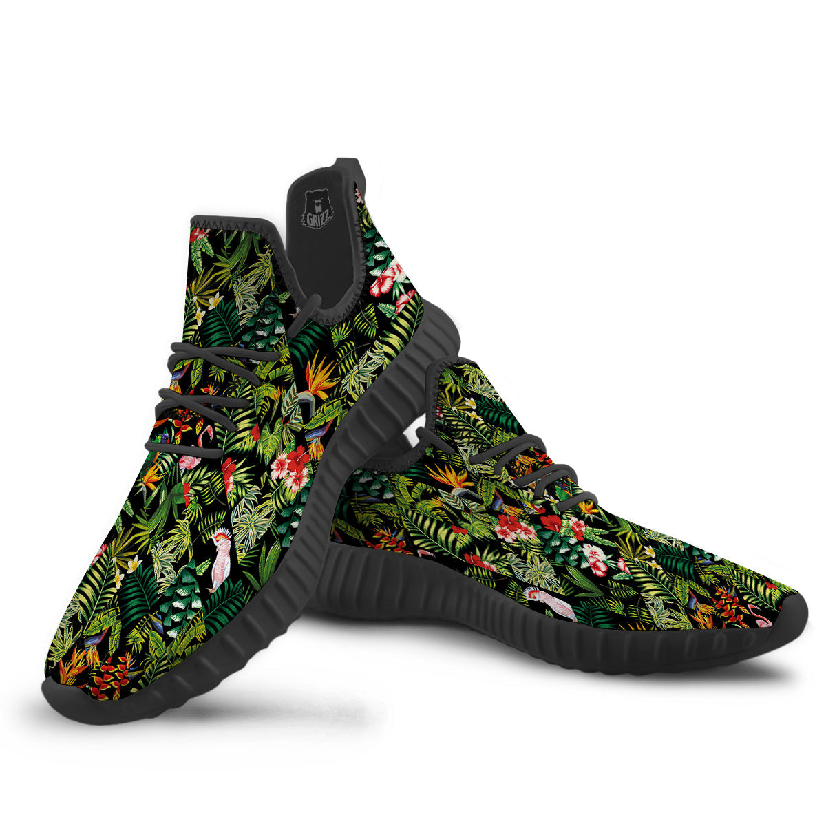 Patchwork Tropical Print Pattern Black Walking Shoes-grizzshop