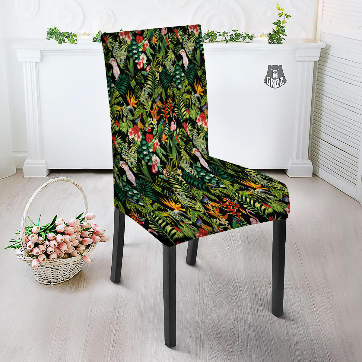 Patchwork Tropical Print Pattern Dining Chair Slipcover-grizzshop
