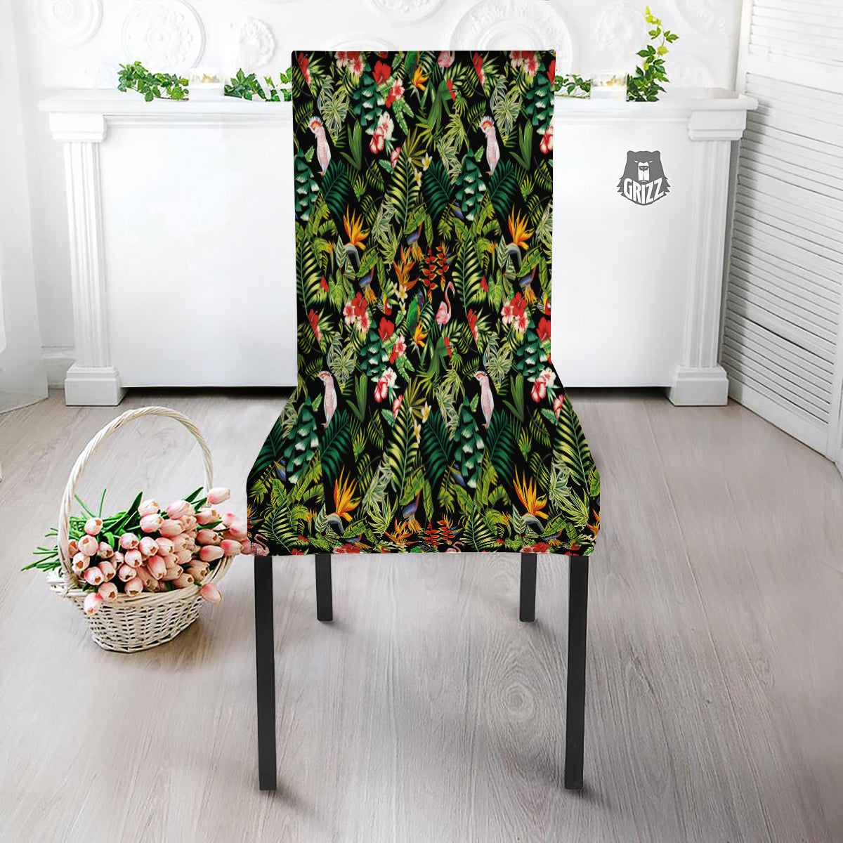 Patchwork Tropical Print Pattern Dining Chair Slipcover-grizzshop