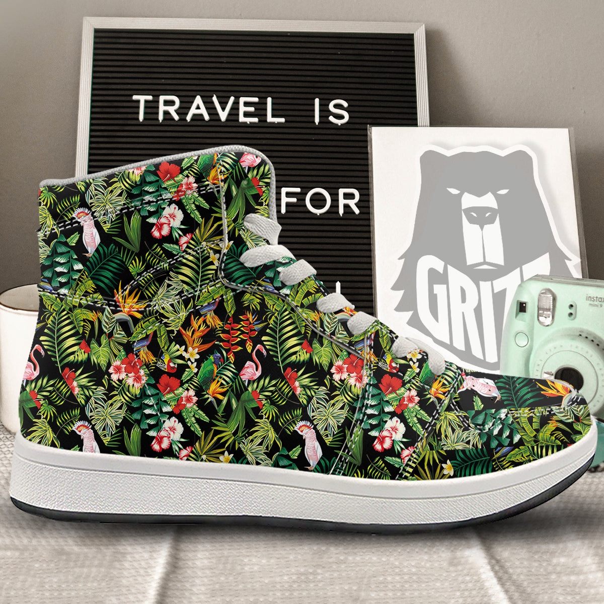 Patchwork Tropical Print Pattern High Top Sneakers-grizzshop
