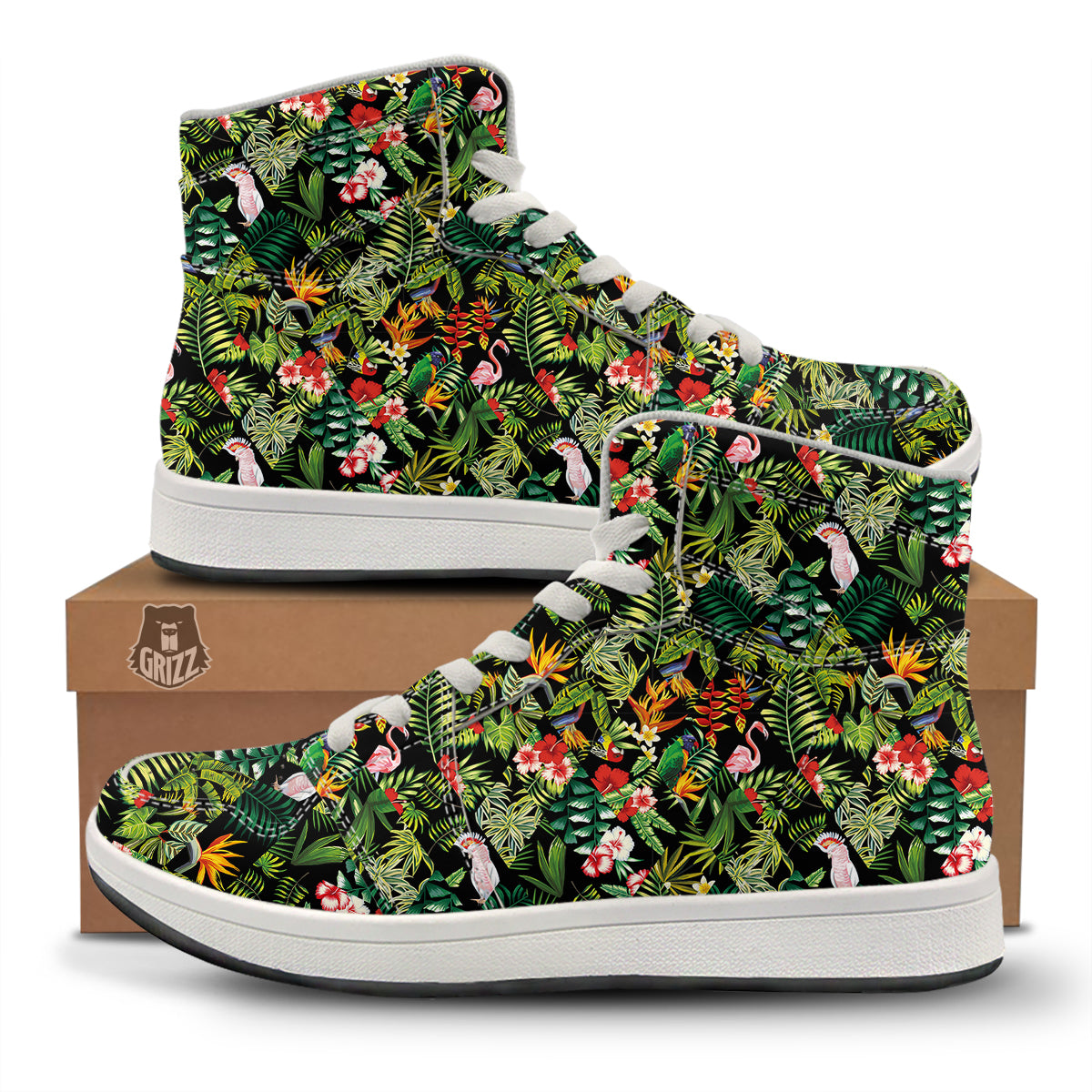 Patchwork Tropical Print Pattern High Top Sneakers-grizzshop