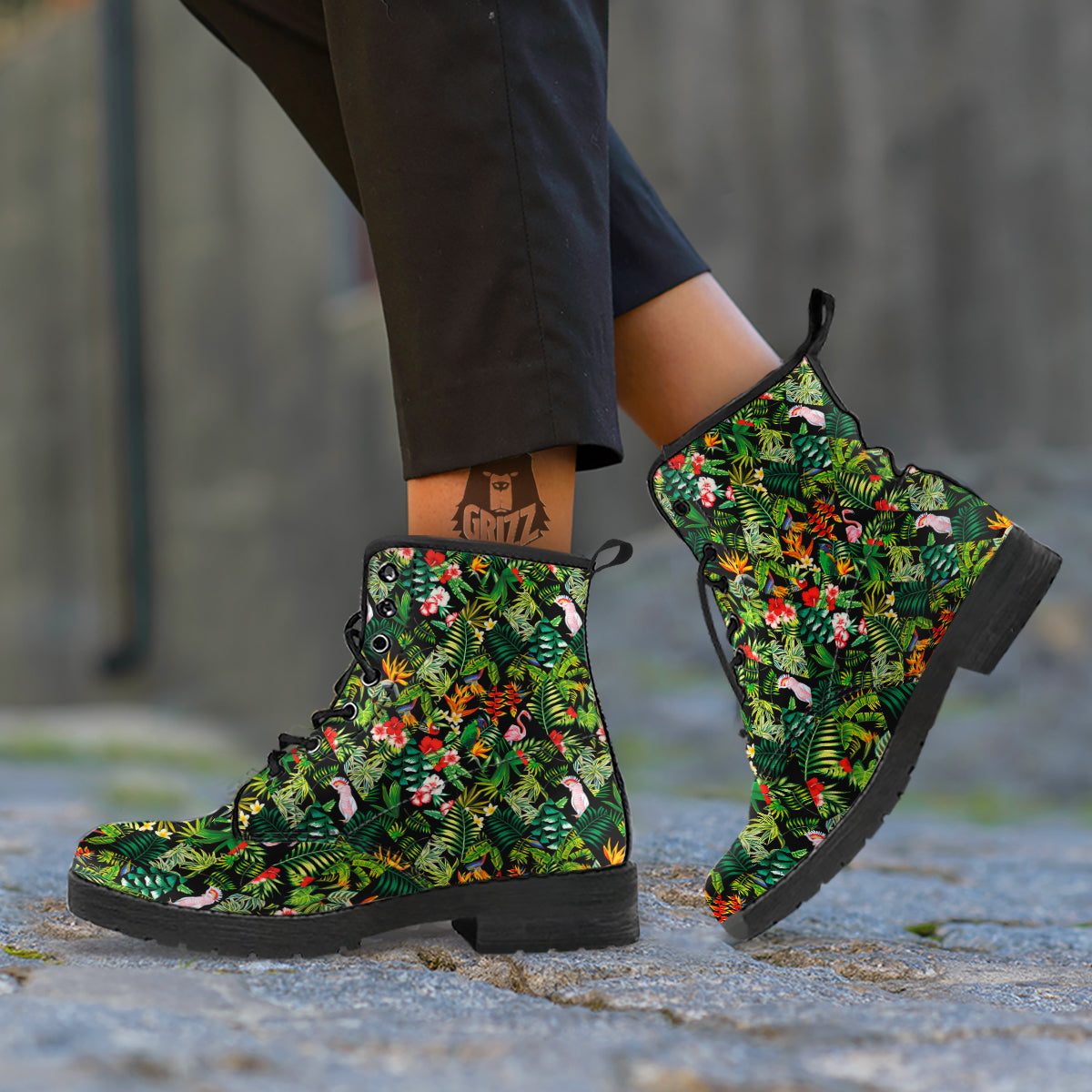Patchwork Tropical Print Pattern Leather Boots-grizzshop