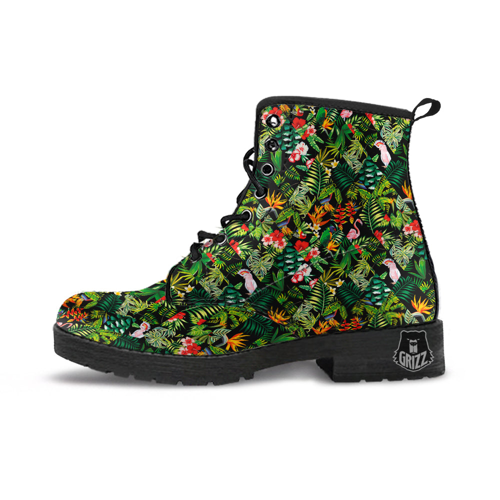 Patchwork Tropical Print Pattern Leather Boots-grizzshop