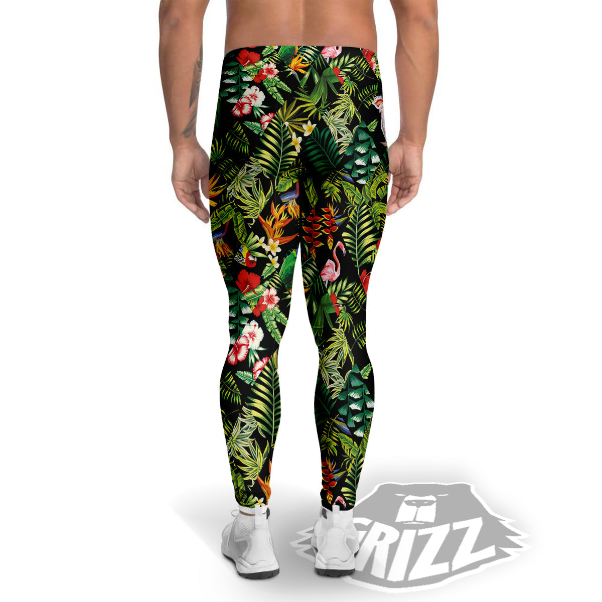 Patchwork Tropical Print Pattern Men's Leggings-grizzshop