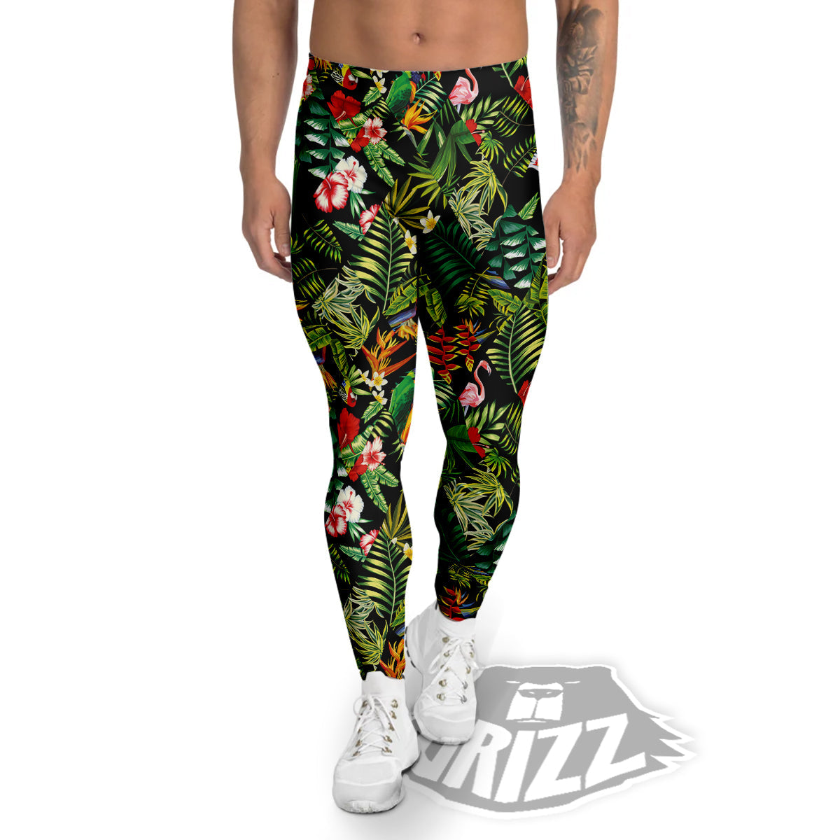 Patchwork Tropical Print Pattern Men's Leggings-grizzshop