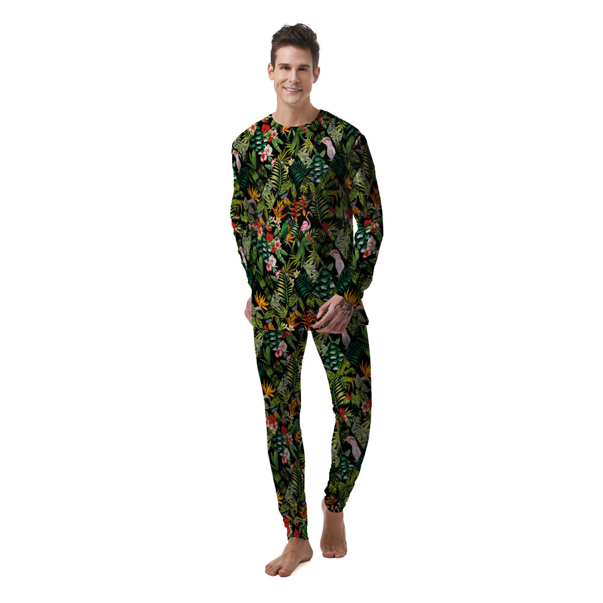 Patchwork Tropical Print Pattern Men's Pajamas-grizzshop