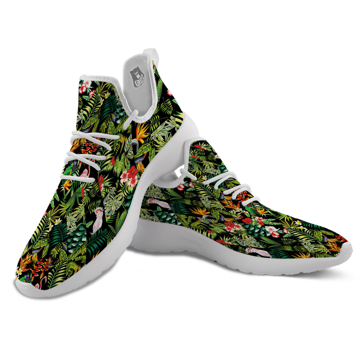 Patchwork Tropical Print Pattern White Athletic Shoes-grizzshop