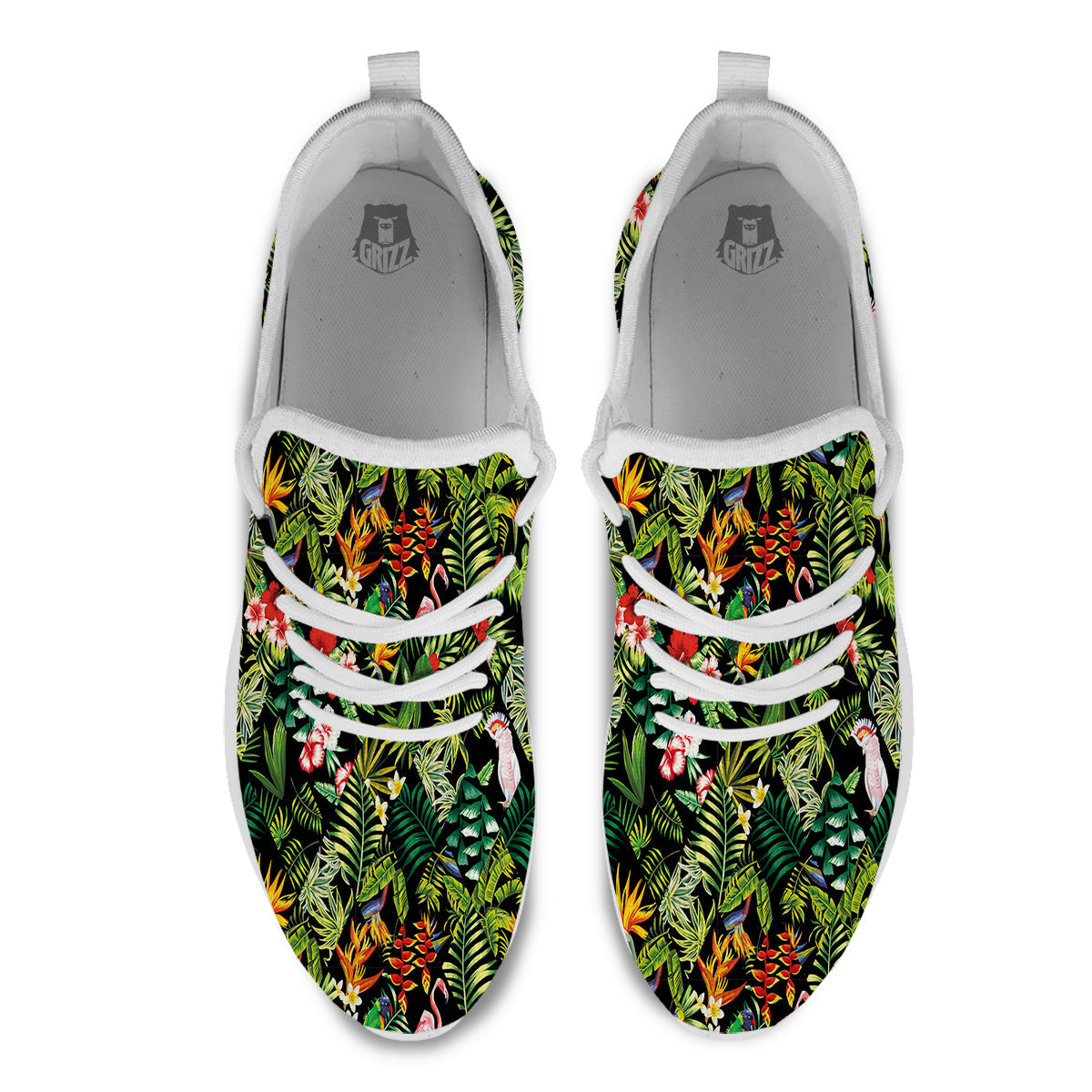 Patchwork Tropical Print Pattern White Athletic Shoes-grizzshop