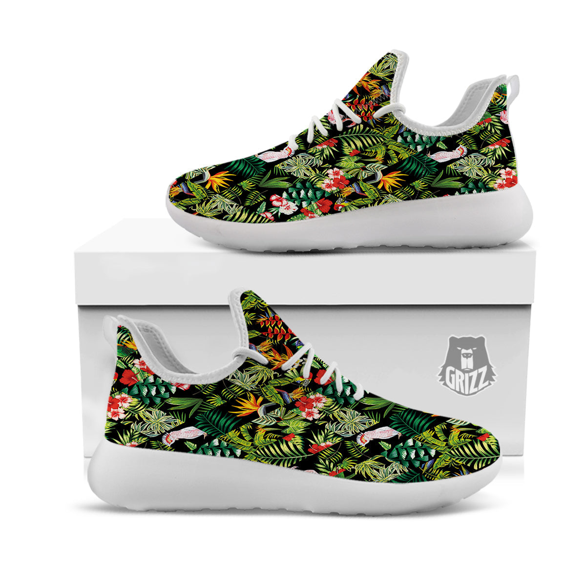 Patchwork Tropical Print Pattern White Athletic Shoes-grizzshop