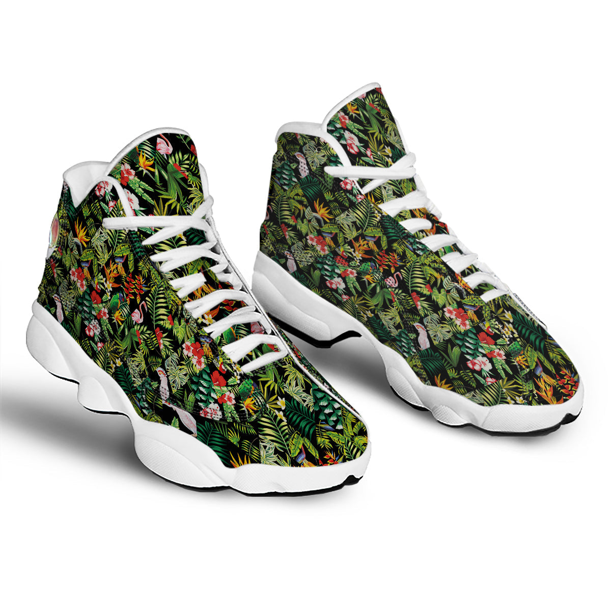Patchwork Tropical Print Pattern White Basketball Shoes-grizzshop