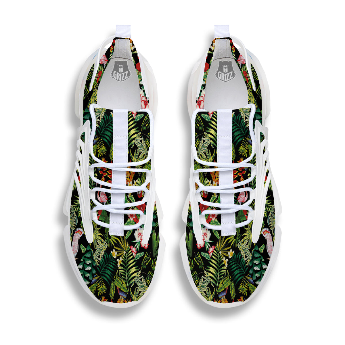 Patchwork Tropical Print Pattern White Gym Shoes-grizzshop