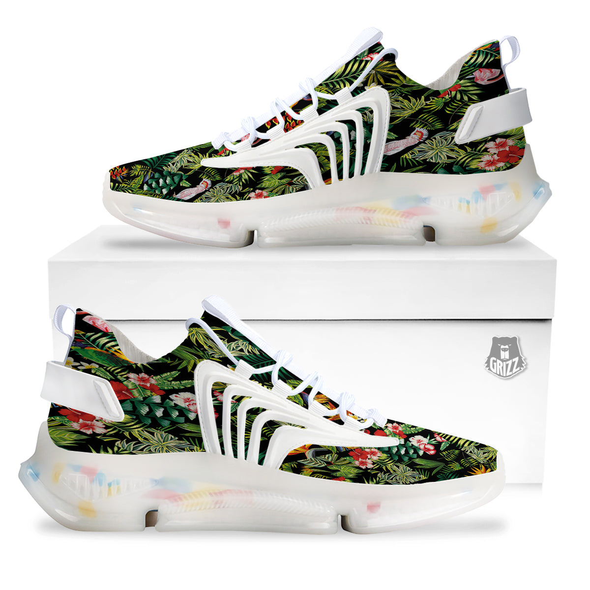 Patchwork Tropical Print Pattern White Gym Shoes-grizzshop