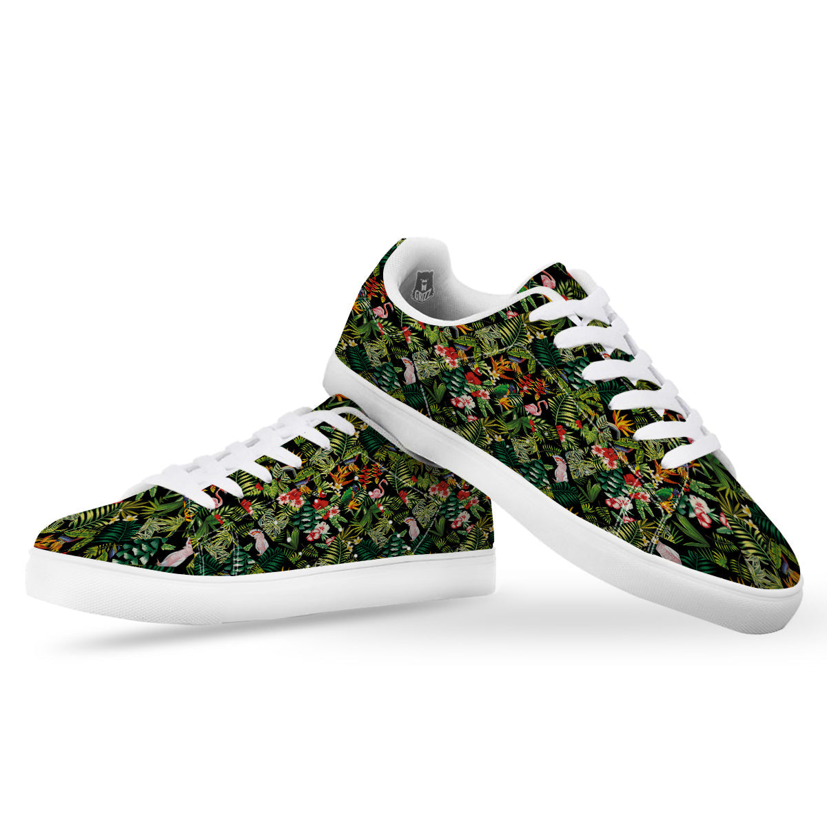 Patchwork Tropical Print Pattern White Low Top Sneakers-grizzshop