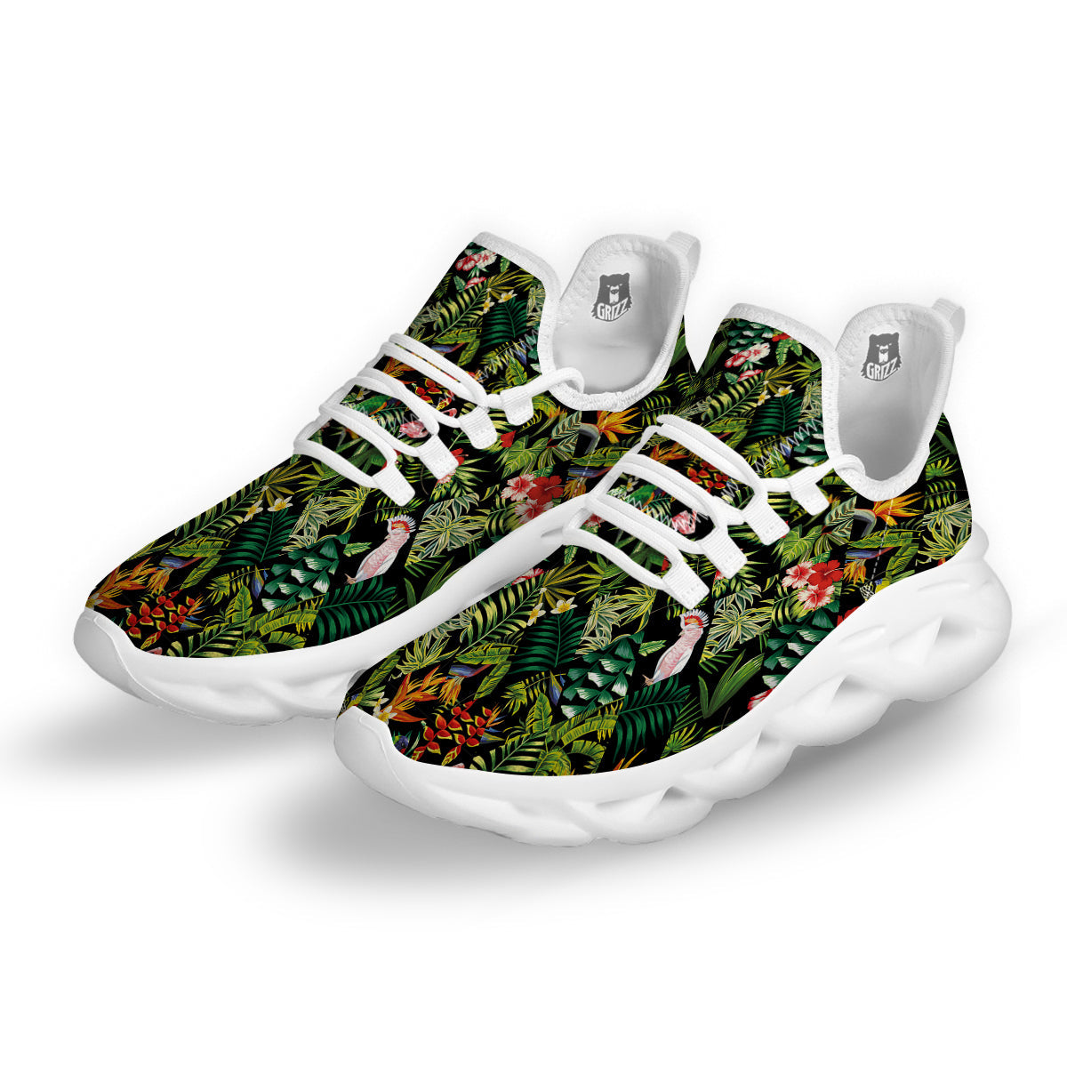 Patchwork Tropical Print Pattern White Running Shoes-grizzshop