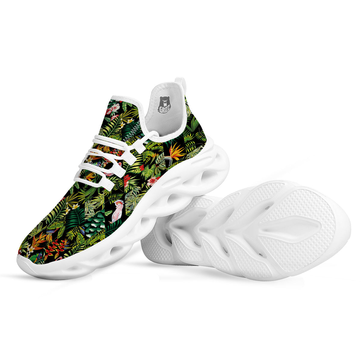 Patchwork Tropical Print Pattern White Running Shoes-grizzshop