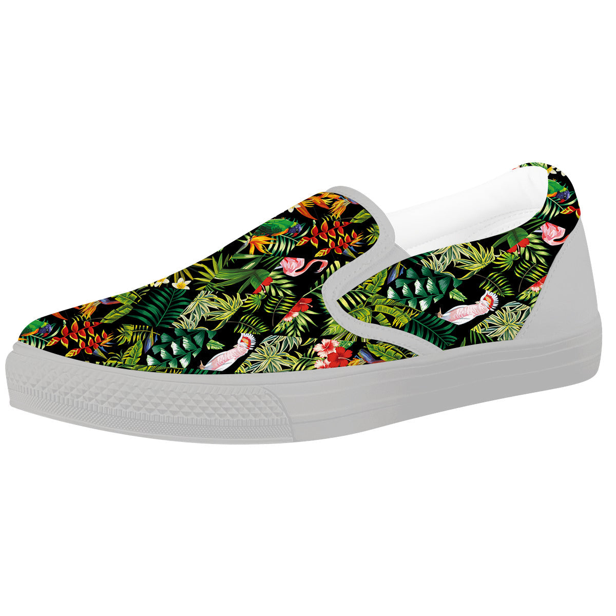 Patchwork Tropical Print Pattern White Slip On Shoes-grizzshop
