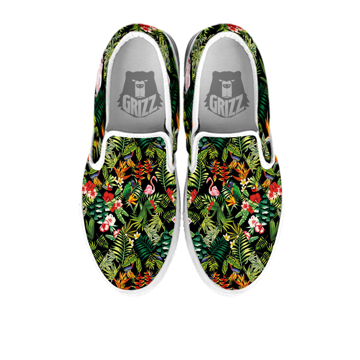 Patchwork Tropical Print Pattern White Slip On Shoes-grizzshop
