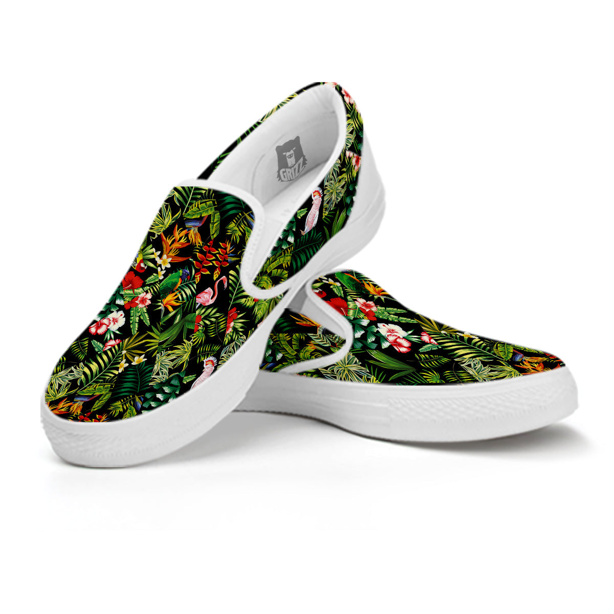 Patchwork Tropical Print Pattern White Slip On Shoes-grizzshop
