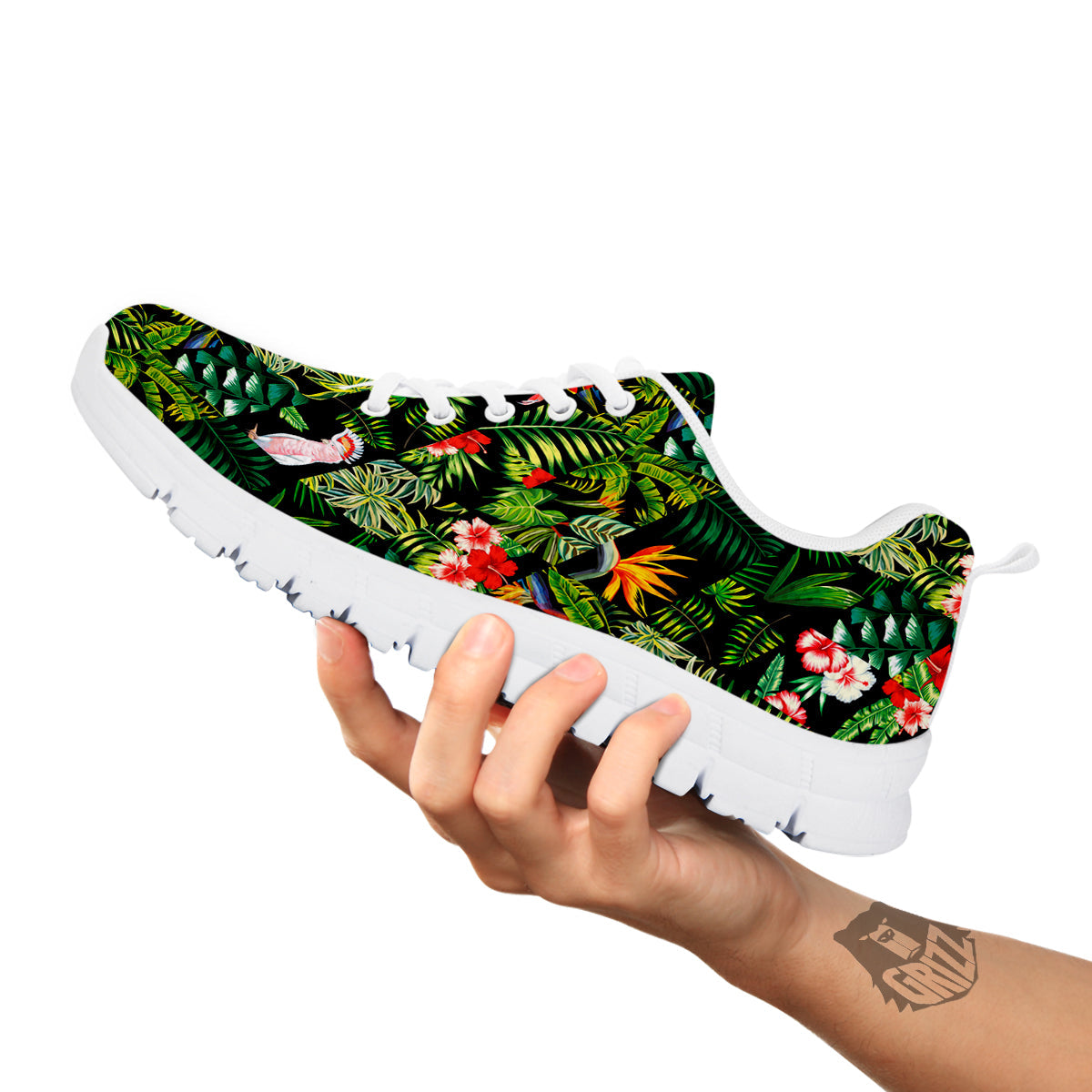 Patchwork Tropical Print Pattern White Sneaker-grizzshop