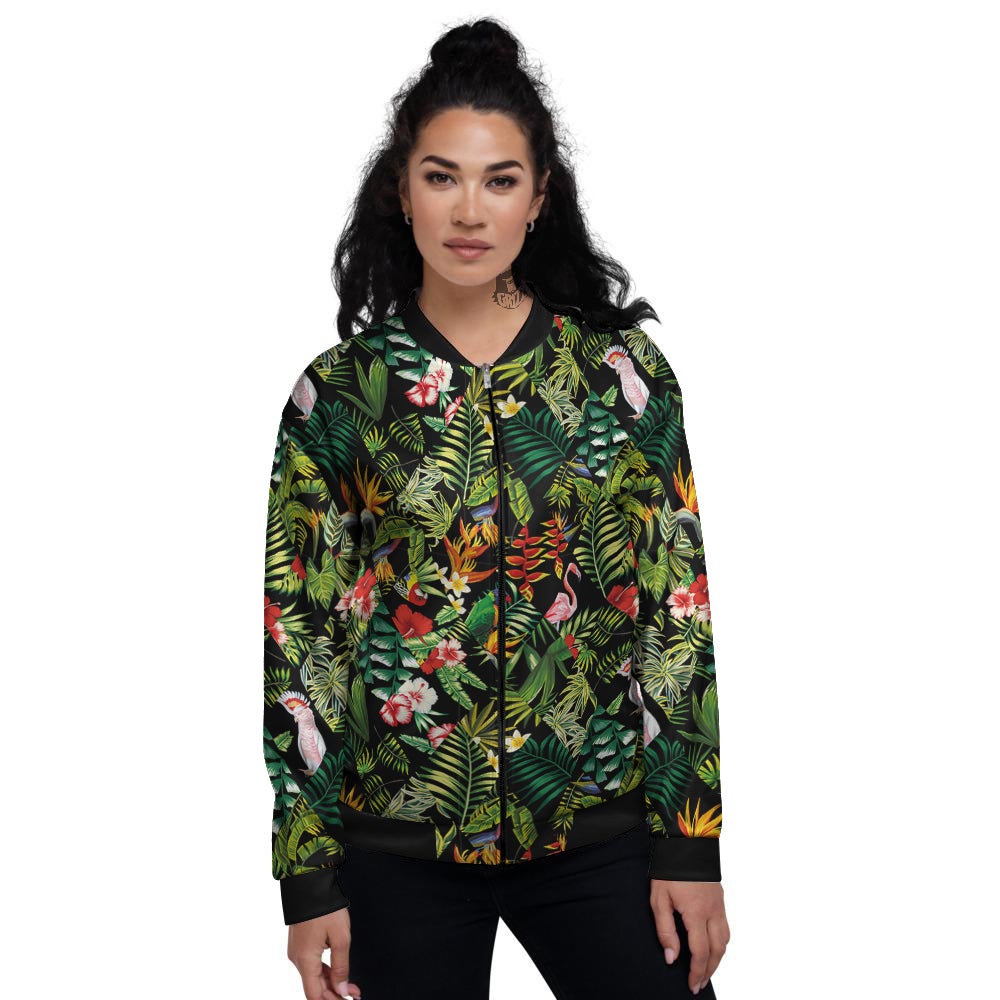 Patchwork Tropical Print Pattern Women's Bomber Jacket-grizzshop