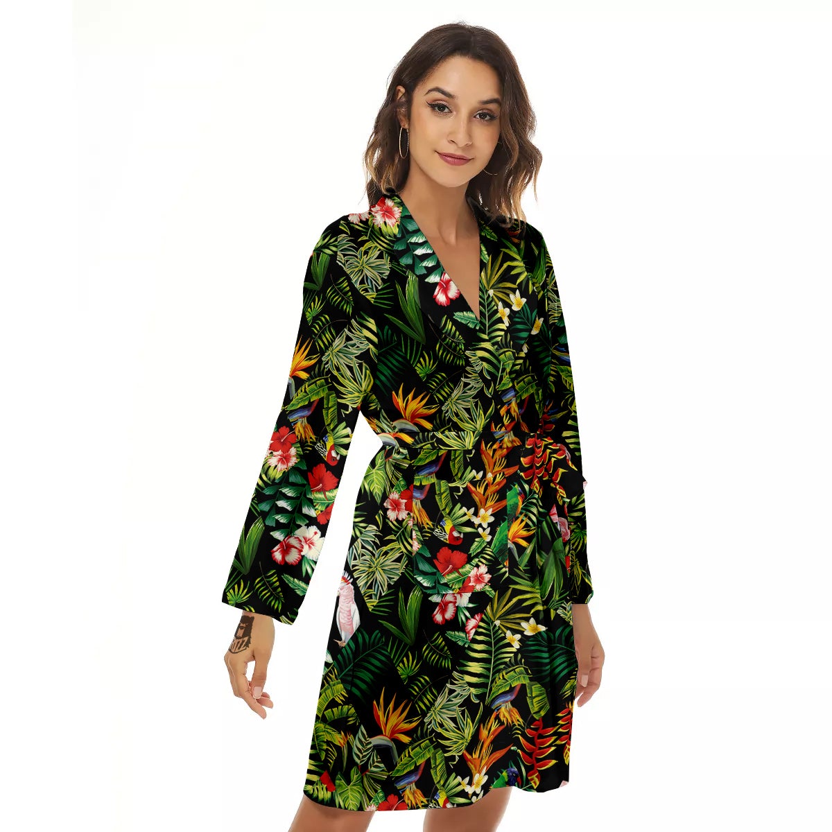 Patchwork Tropical Print Pattern Women's Robe-grizzshop