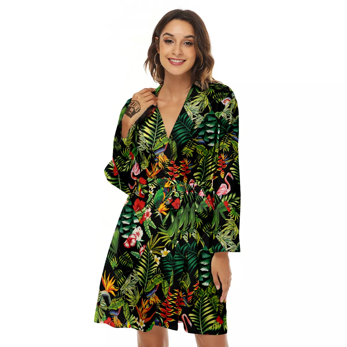 Patchwork Tropical Print Pattern Women's Robe-grizzshop