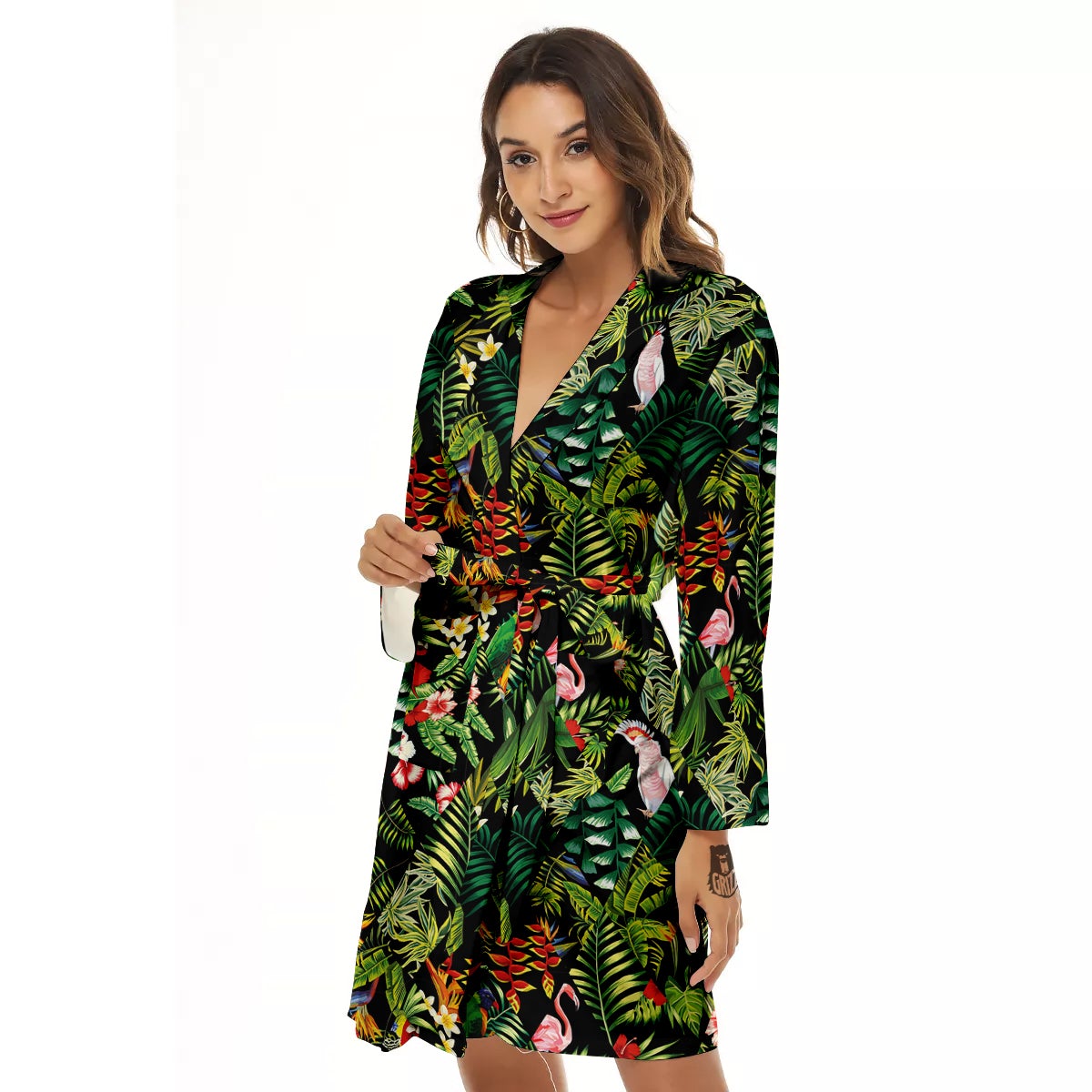 Patchwork Tropical Print Pattern Women's Robe-grizzshop