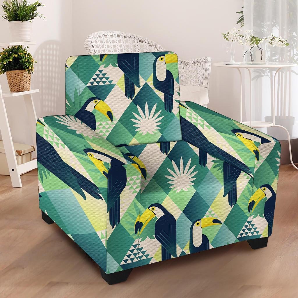 Patchwork Tropical Toucan Print Armchair Cover-grizzshop