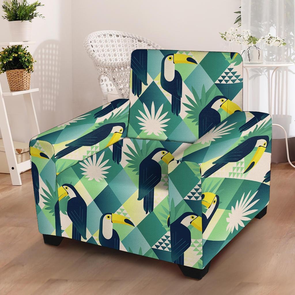 Patchwork Tropical Toucan Print Armchair Cover-grizzshop