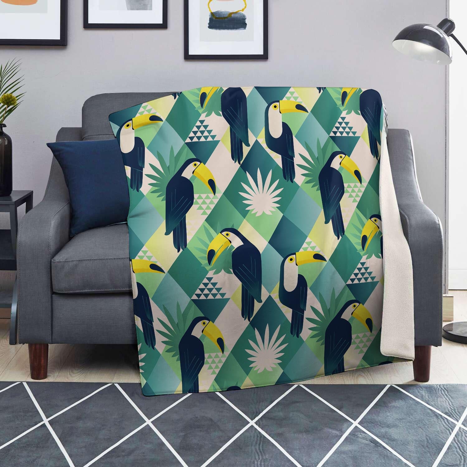 Patchwork Tropical Toucan Print Blanket-grizzshop