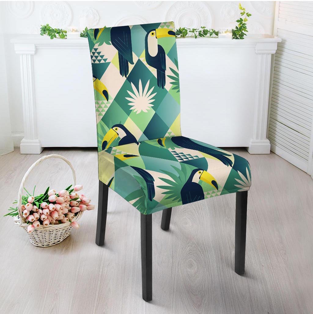 Patchwork Tropical Toucan Print Chair Cover-grizzshop