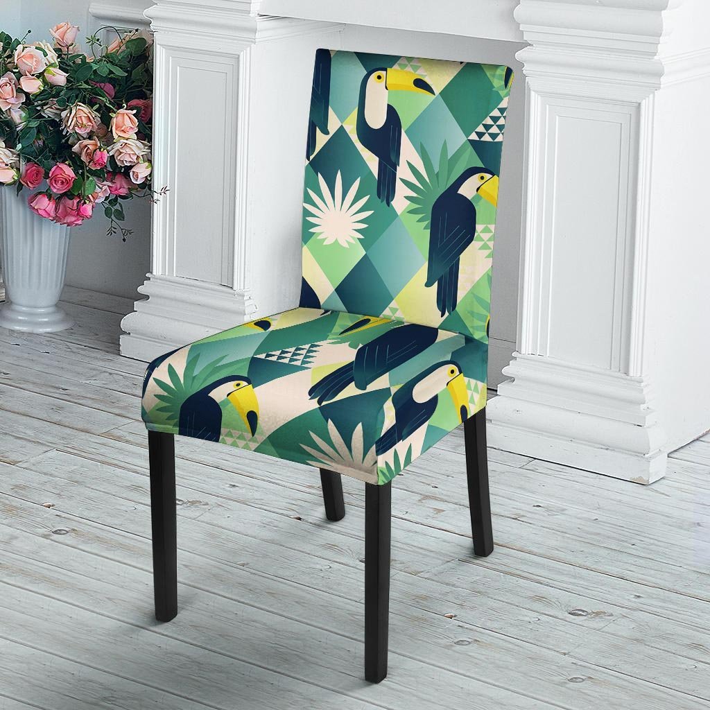 Patchwork Tropical Toucan Print Chair Cover-grizzshop