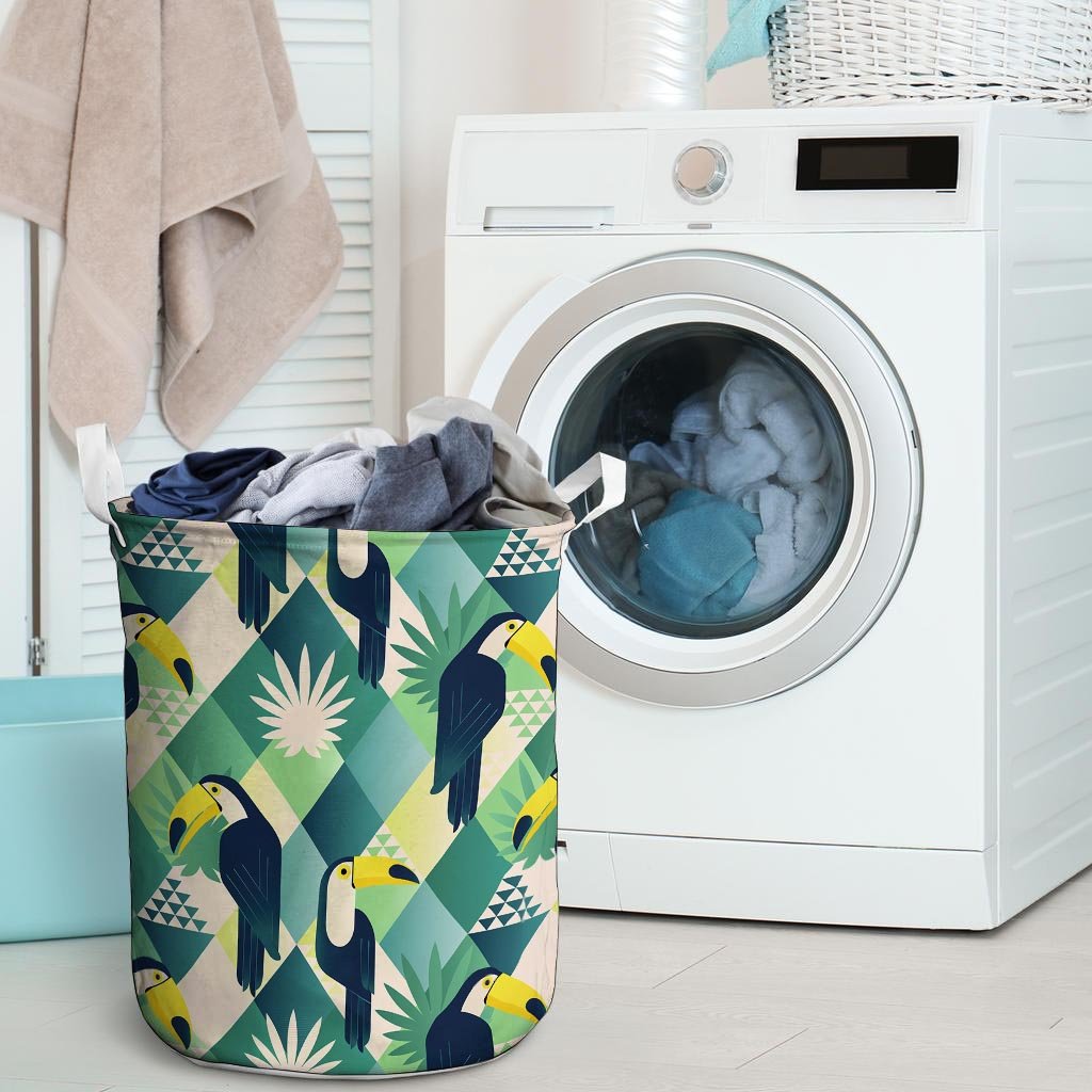 Patchwork Tropical Toucan Print Laundry Basket-grizzshop