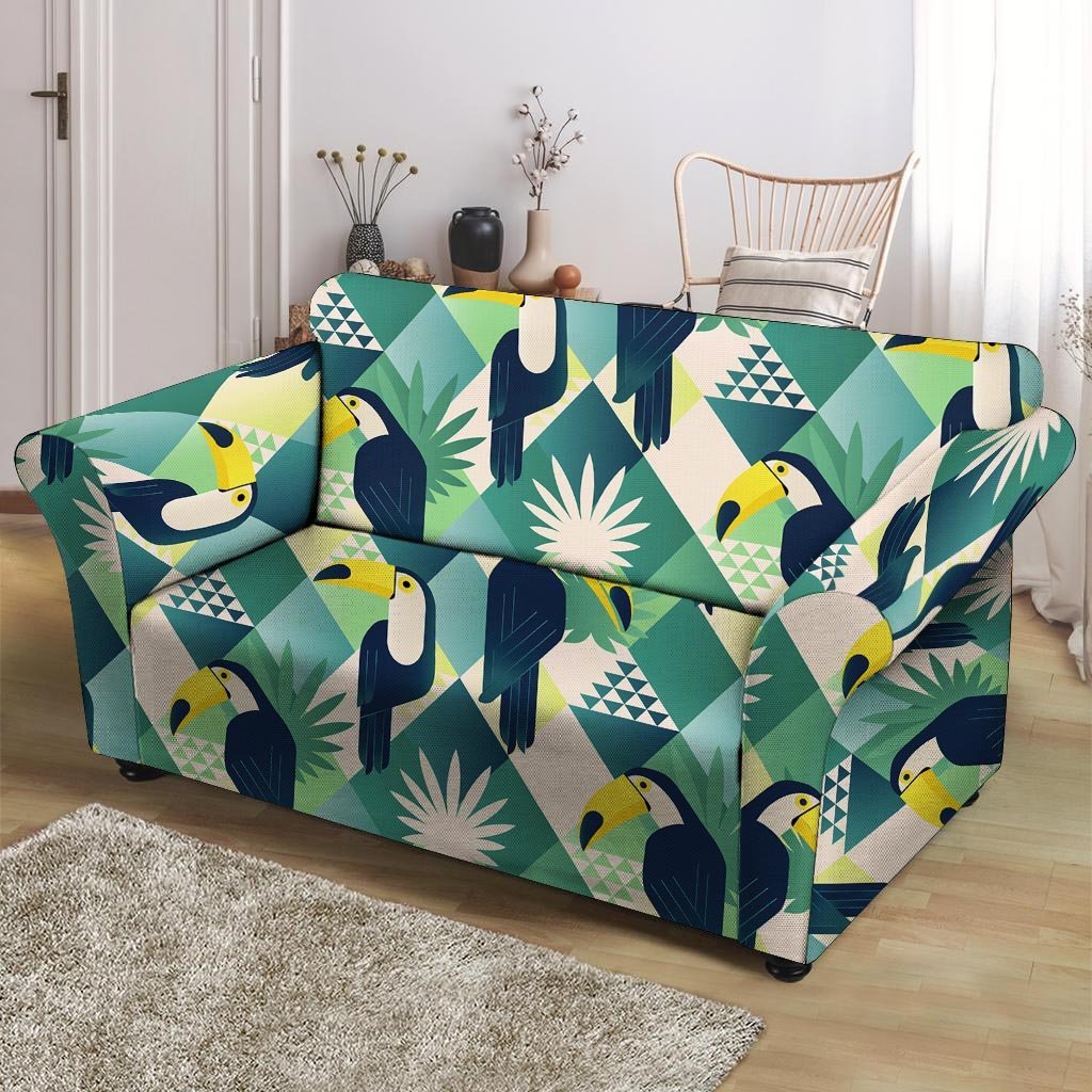 Patchwork Tropical Toucan Print Loveseat Cover-grizzshop