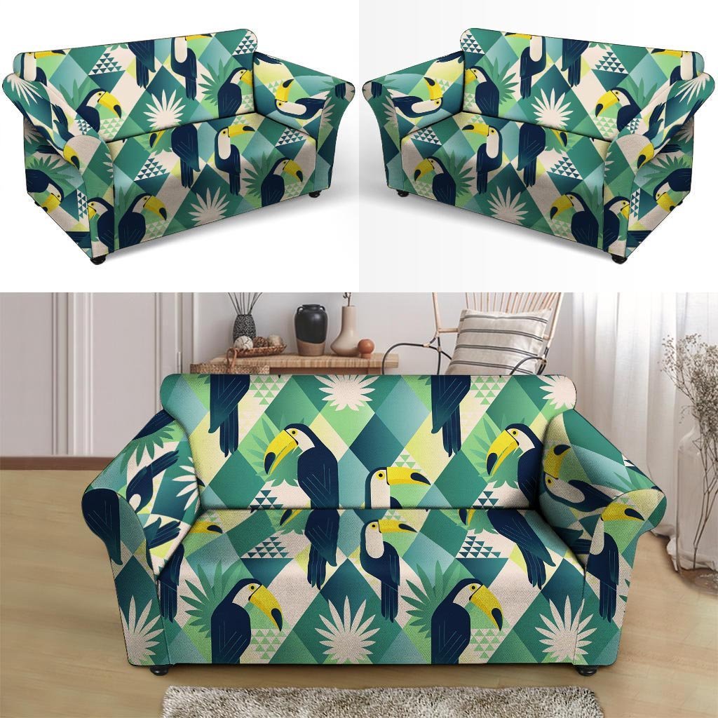 Patchwork Tropical Toucan Print Loveseat Cover-grizzshop