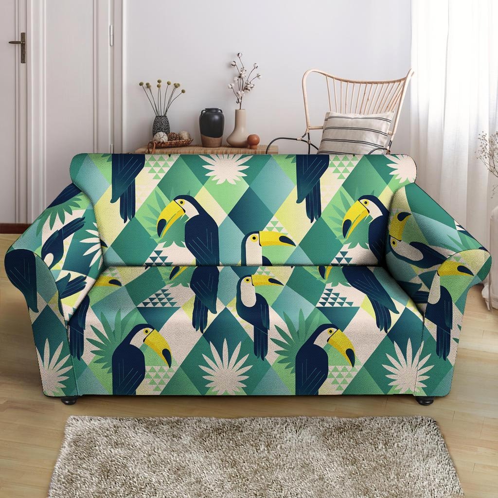 Patchwork Tropical Toucan Print Loveseat Cover-grizzshop