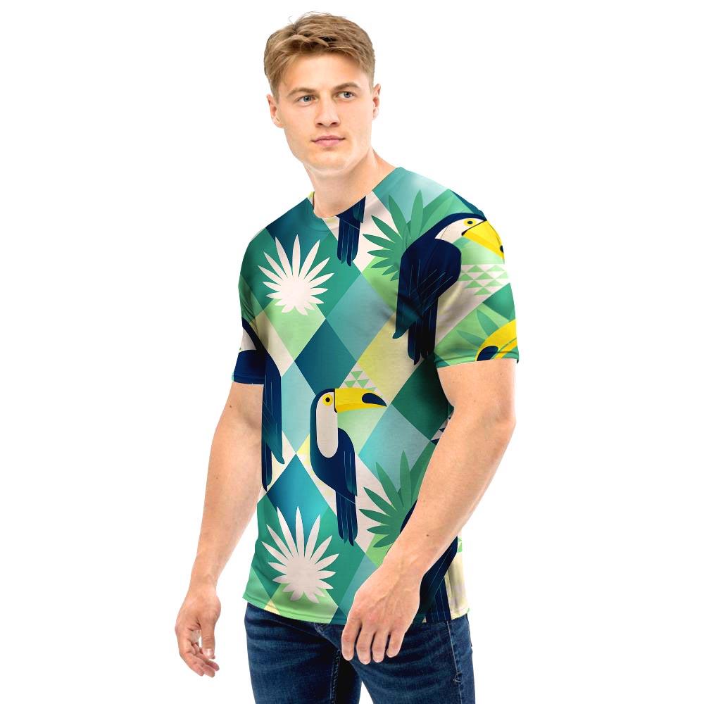 Patchwork Tropical Toucan Print Men T Shirt-grizzshop