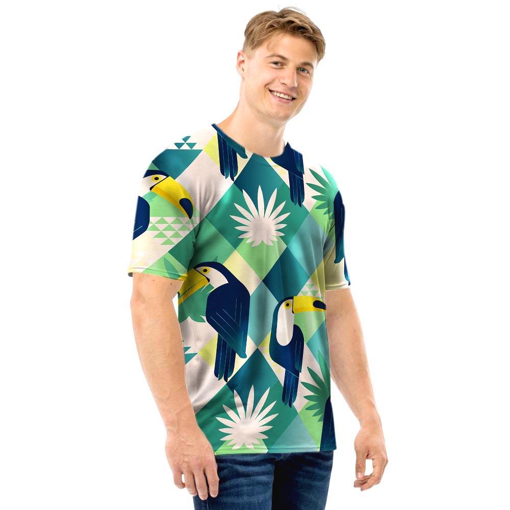 Patchwork Tropical Toucan Print Men T Shirt-grizzshop