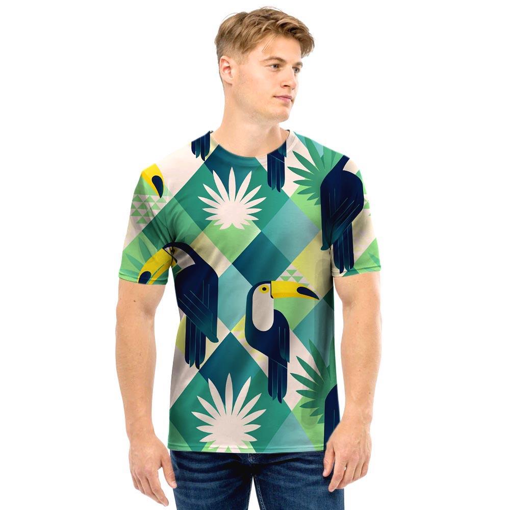 Patchwork Tropical Toucan Print Men T Shirt-grizzshop