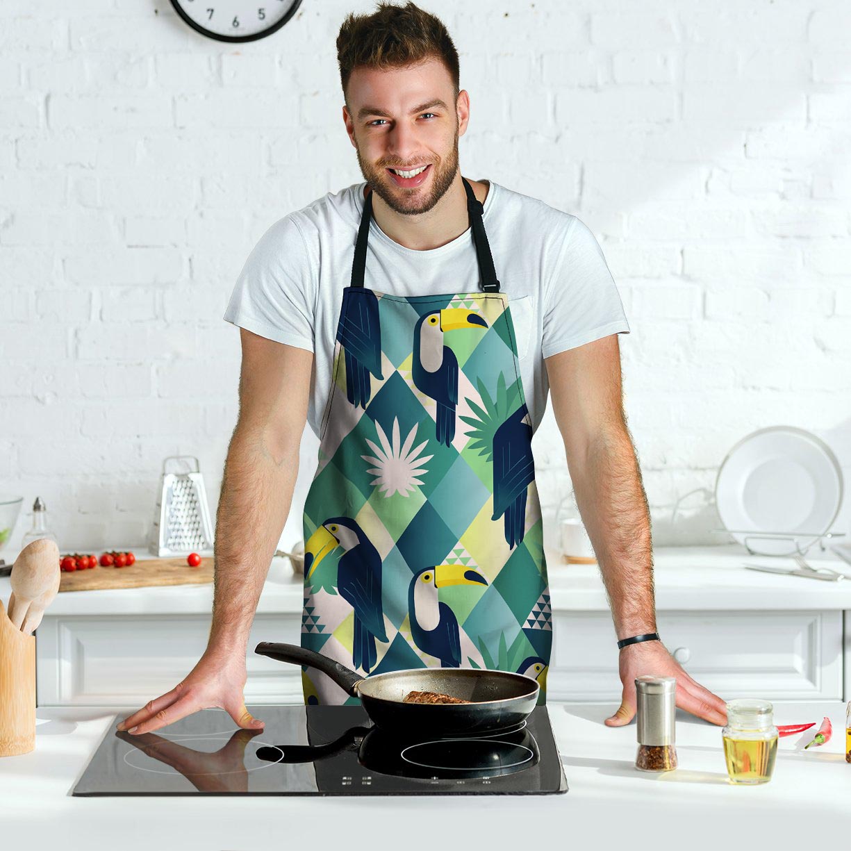 Patchwork Tropical Toucan Print Men's Apron-grizzshop